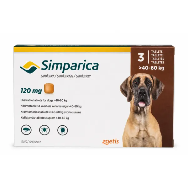 Zoetis Simparica Sarolaner 120 mg Perros 40 a 60 kg 1 Comprimido